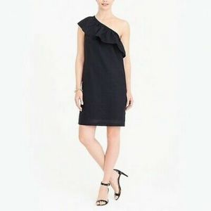 JCrew Linen Blend Single Shoulder Black Dress size M ** NWT